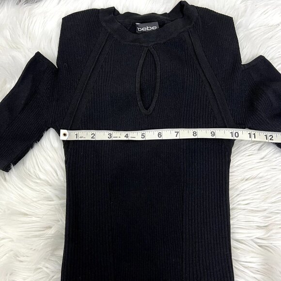 Bebe Black Keyhole Cutout Cold Shoulder Ribbed Knit Top Womens XS - Picture 6 of 7
